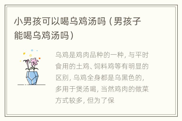 小男孩可以喝乌鸡汤吗（男孩子能喝乌鸡汤吗）