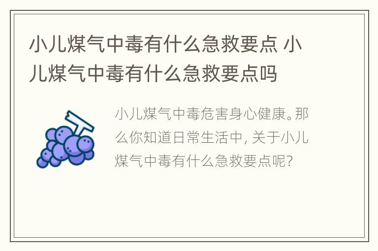 小儿煤气中毒有什么急救要点 小儿煤气中毒有什么急救要点吗