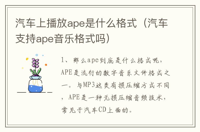 汽车上播放ape是什么格式（汽车支持ape音乐格式吗）