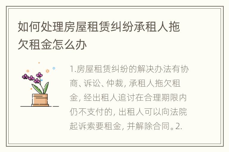 如何处理房屋租赁纠纷承租人拖欠租金怎么办