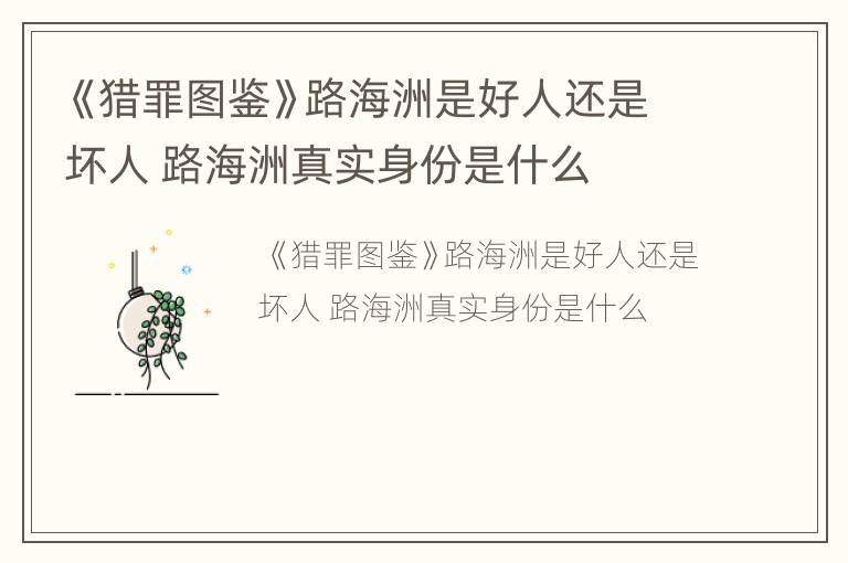 《猎罪图鉴》路海洲是好人还是坏人 路海洲真实身份是什么