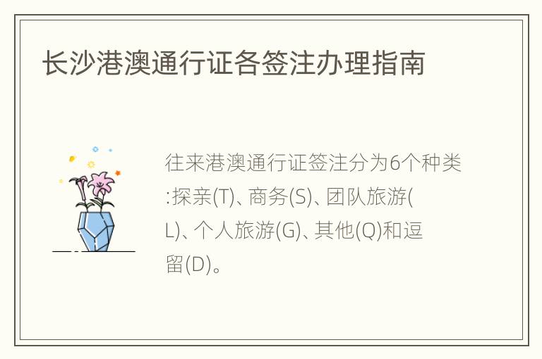 长沙港澳通行证各签注办理指南