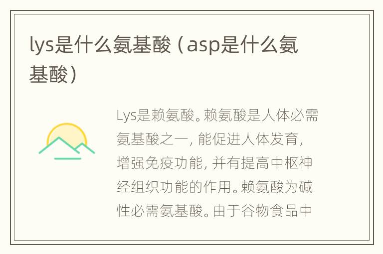 lys是什么氨基酸（asp是什么氨基酸）