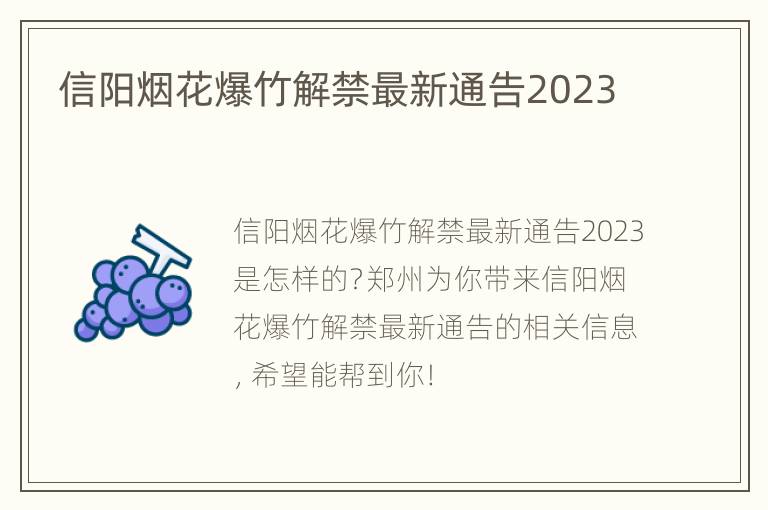 信阳烟花爆竹解禁最新通告2023