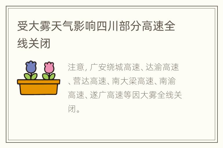 受大雾天气影响四川部分高速全线关闭