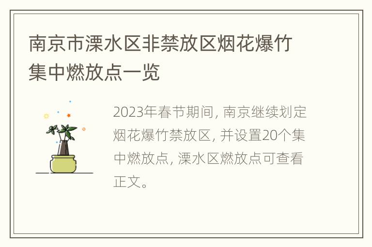南京市溧水区非禁放区烟花爆竹集中燃放点一览