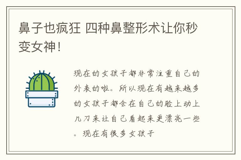 鼻子也疯狂 四种鼻整形术让你秒变女神！