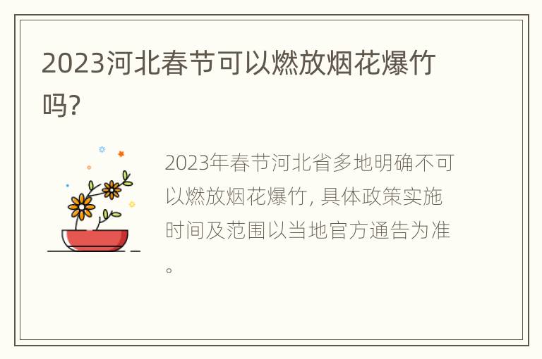 2023河北春节可以燃放烟花爆竹吗？