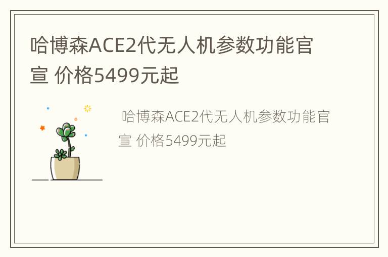 哈博森ACE2代无人机参数功能官宣 价格5499元起