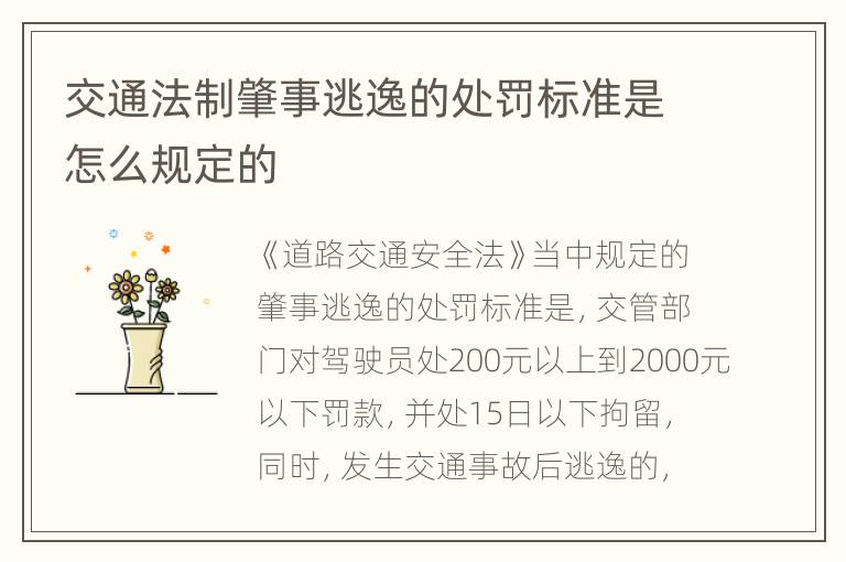交通法制肇事逃逸的处罚标准是怎么规定的