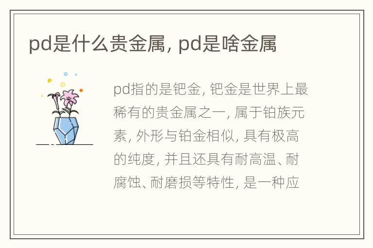 pd是什么贵金属，pd是啥金属