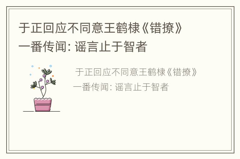 于正回应不同意王鹤棣《错撩》一番传闻：谣言止于智者