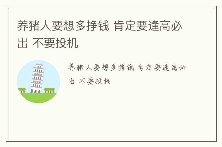 养猪人要想多挣钱 肯定要逢高必出 不要投机