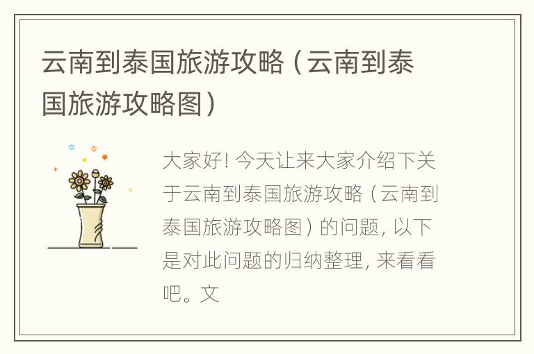 云南到泰国旅游攻略（云南到泰国旅游攻略图）