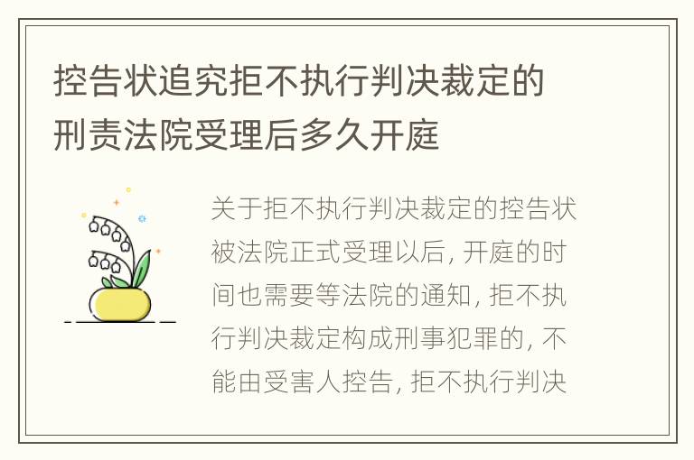 控告状追究拒不执行判决裁定的刑责法院受理后多久开庭