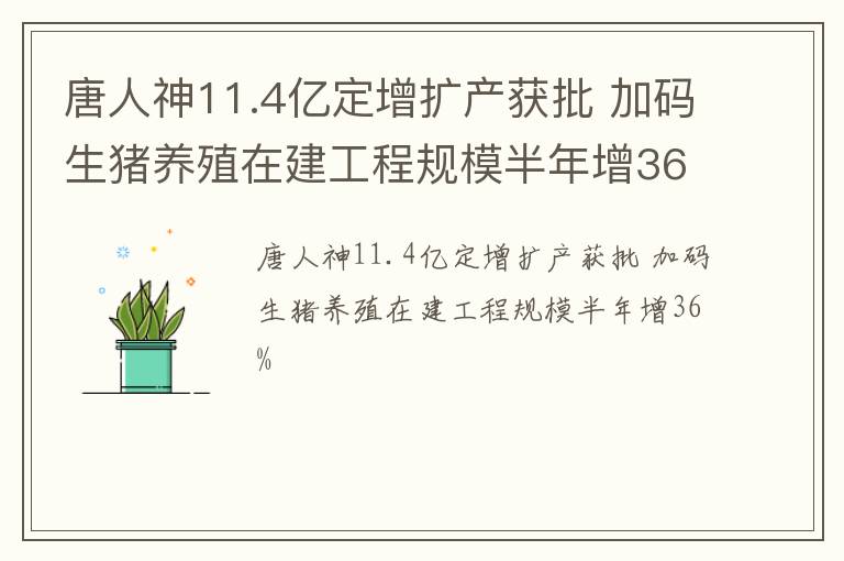 唐人神11.4亿定增扩产获批 加码生猪养殖在建工程规模半年增36%