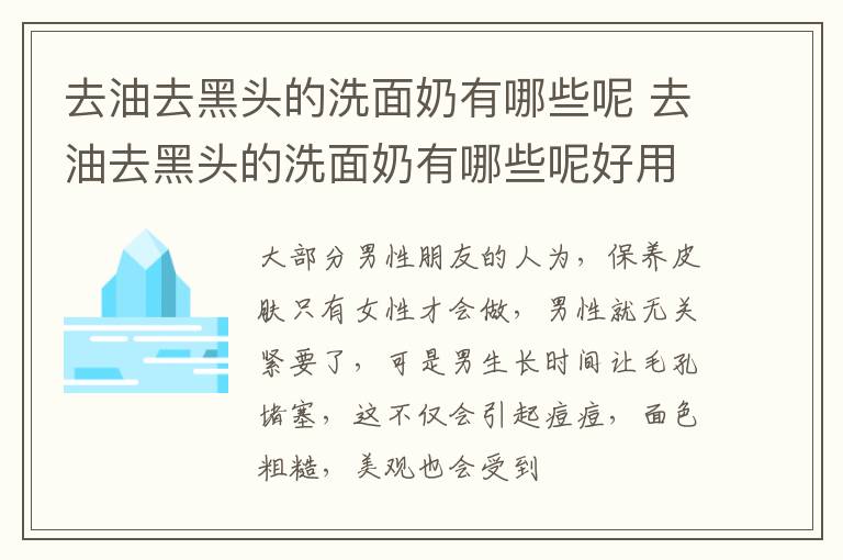 去油去黑头的洗面奶有哪些呢 去油去黑头的洗面奶有哪些呢好用
