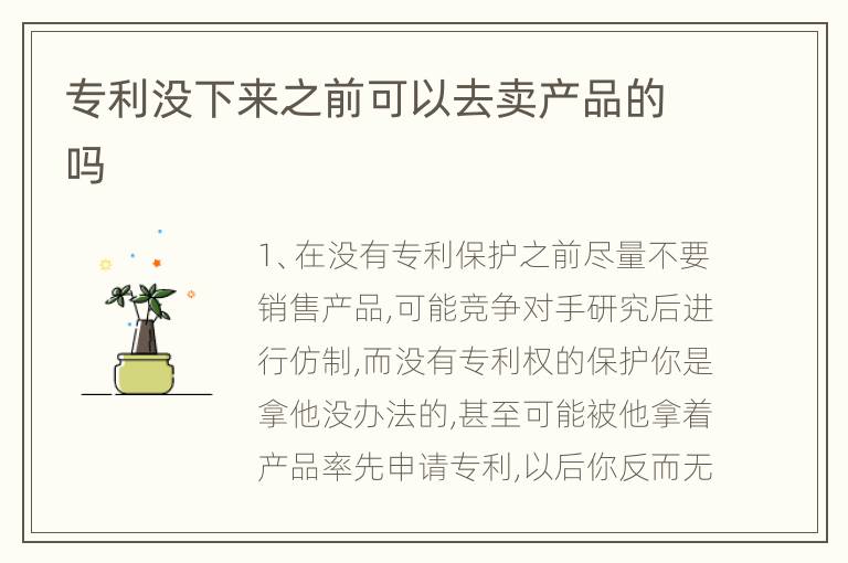 专利没下来之前可以去卖产品的吗