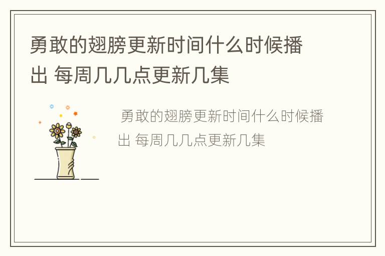 勇敢的翅膀更新时间什么时候播出 每周几几点更新几集