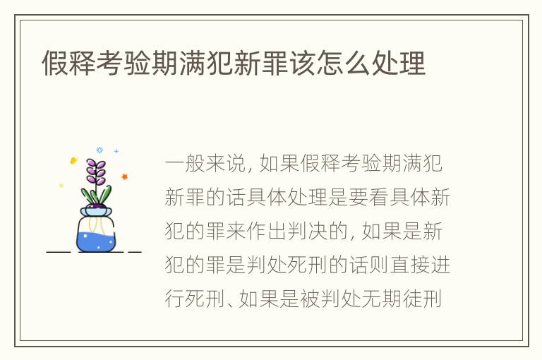 假释考验期满犯新罪该怎么处理