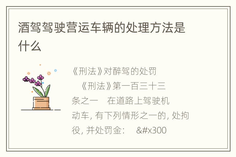 酒驾驾驶营运车辆的处理方法是什么