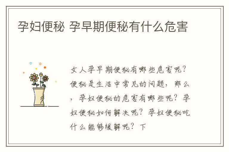孕妇便秘 孕早期便秘有什么危害