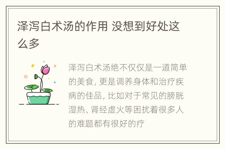 泽泻白术汤的作用 没想到好处这么多