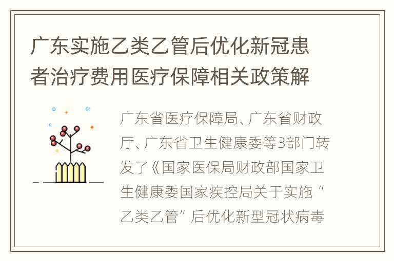 广东实施乙类乙管后优化新冠患者治疗费用医疗保障相关政策解读