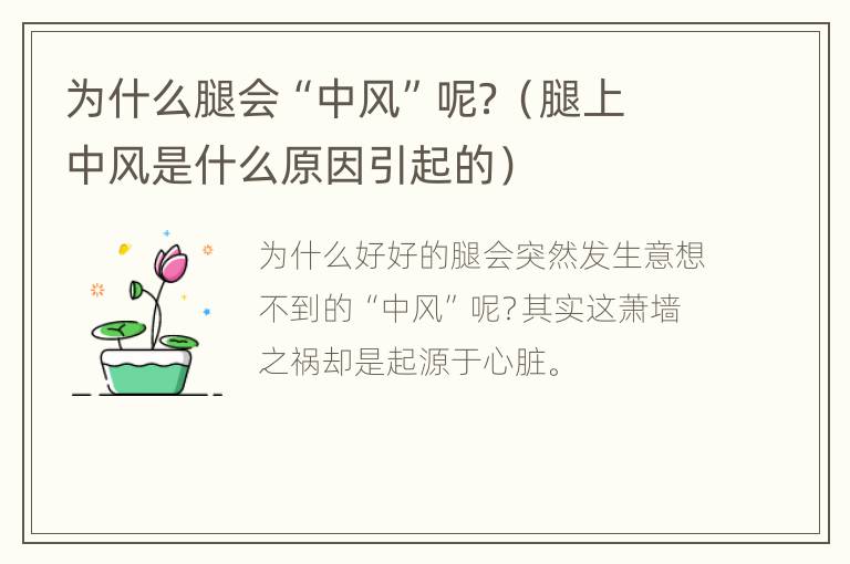 为什么腿会“中风”呢？（腿上中风是什么原因引起的）