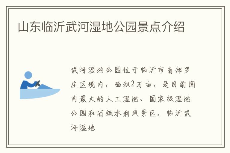 山东临沂武河湿地公园景点介绍