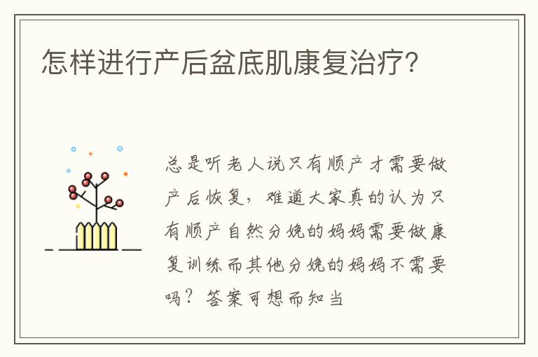怎样进行产后盆底肌康复治疗？