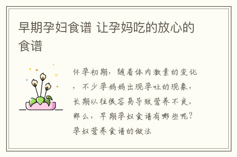 早期孕妇食谱 让孕妈吃的放心的食谱