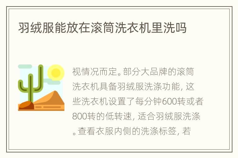 羽绒服能放在滚筒洗衣机里洗吗