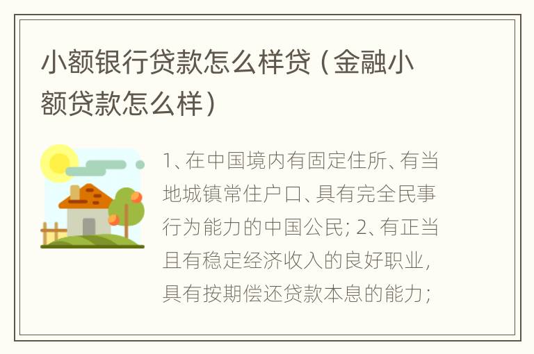 小额银行贷款怎么样贷（金融小额贷款怎么样）
