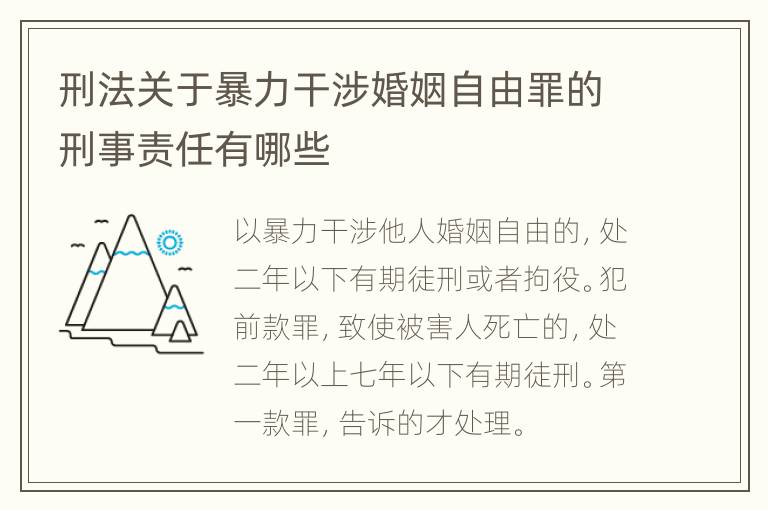 刑法关于暴力干涉婚姻自由罪的刑事责任有哪些