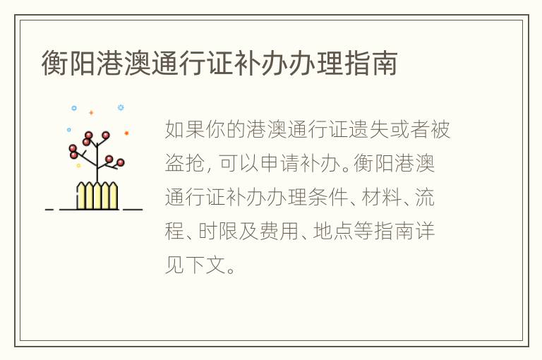 衡阳港澳通行证补办办理指南