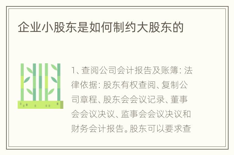 企业小股东是如何制约大股东的