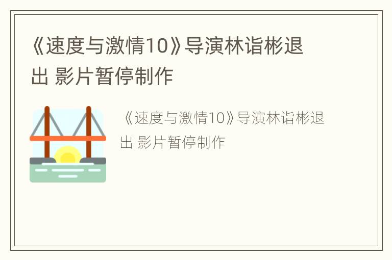 《速度与激情10》导演林诣彬退出 影片暂停制作