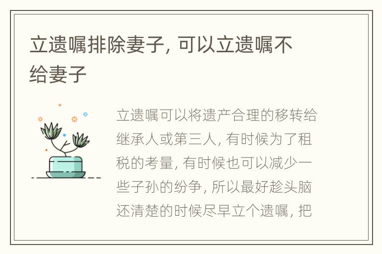 立遗嘱排除妻子，可以立遗嘱不给妻子
