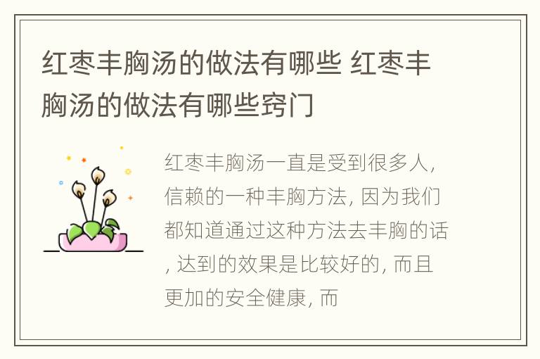 红枣丰胸汤的做法有哪些 红枣丰胸汤的做法有哪些窍门
