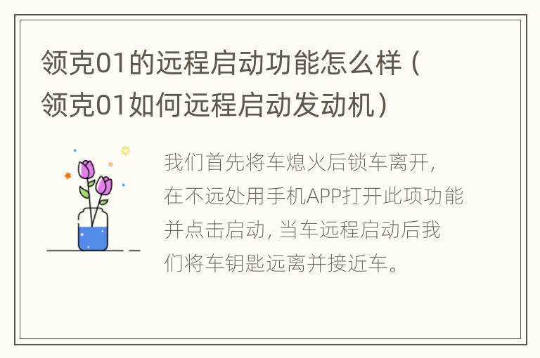 领克01的远程启动功能怎么样（领克01如何远程启动发动机）