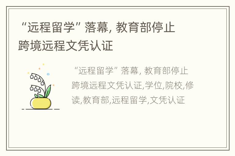 “远程留学”落幕，教育部停止跨境远程文凭认证
