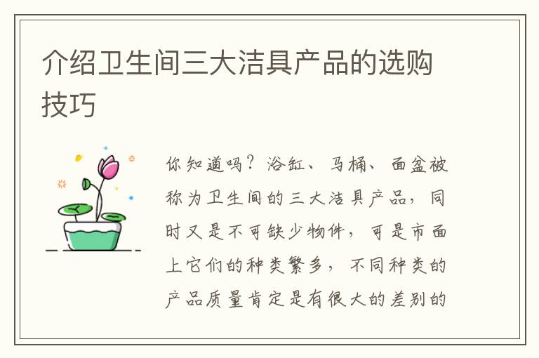 介绍卫生间三大洁具产品的选购技巧