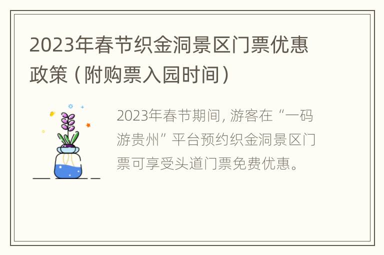 2023年春节织金洞景区门票优惠政策（附购票入园时间）