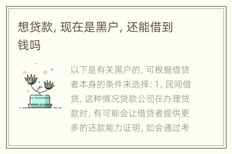 想贷款，现在是黑户，还能借到钱吗