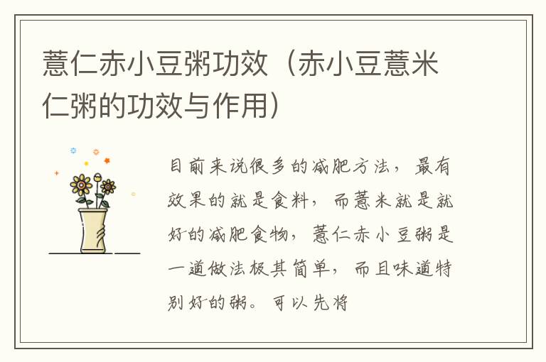 薏仁赤小豆粥功效（赤小豆薏米仁粥的功效与作用）