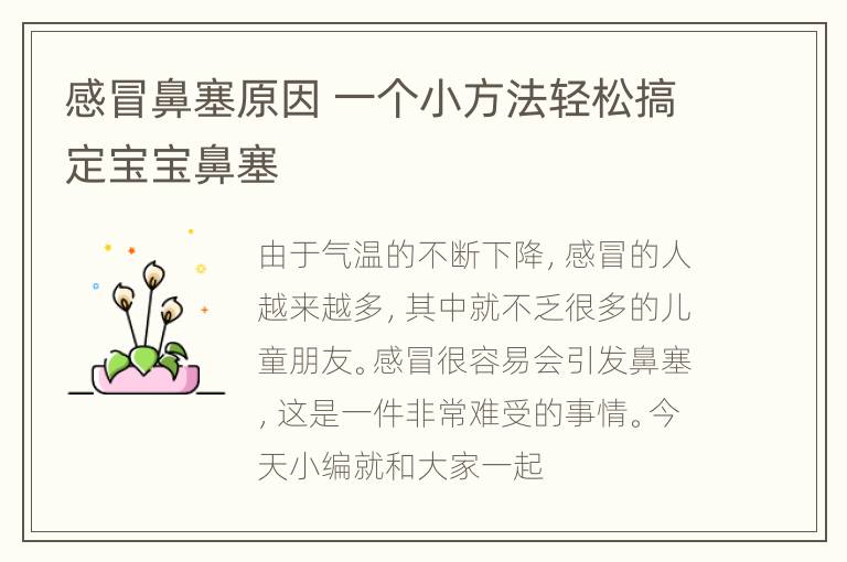 感冒鼻塞原因 一个小方法轻松搞定宝宝鼻塞