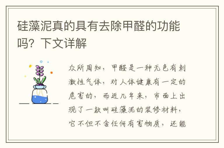 硅藻泥真的具有去除甲醛的功能吗？下文详解