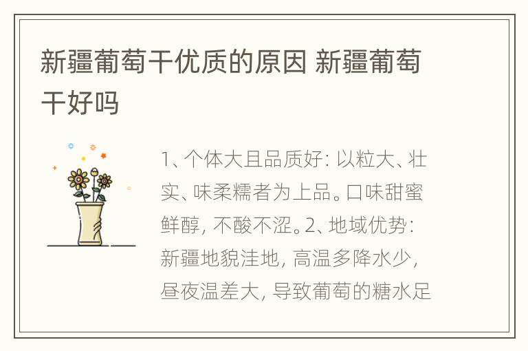 新疆葡萄干优质的原因 新疆葡萄干好吗