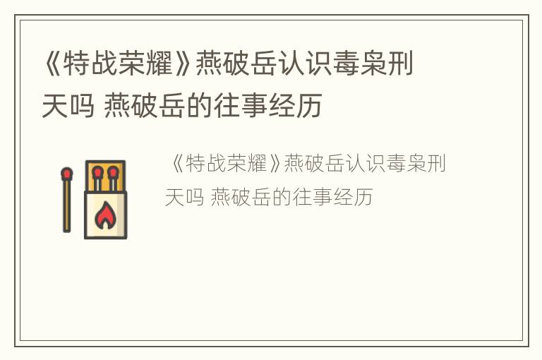 《特战荣耀》燕破岳认识毒枭刑天吗 燕破岳的往事经历